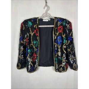 Vintage Scala 100% Silk Jacket with Multicolored Beads and Sequin